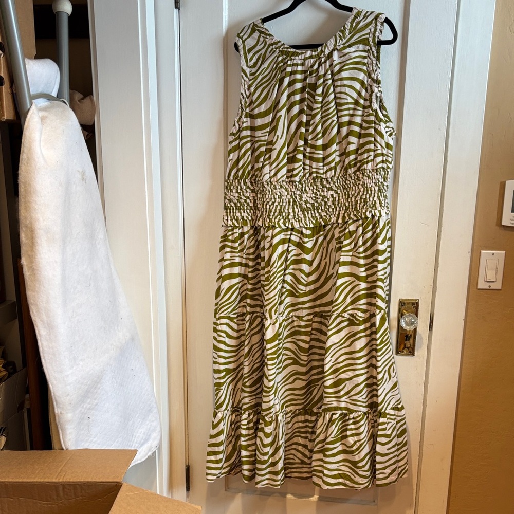 Anthropologie Green and Cream Zebra Print Sleeveless Dress 3X - Picture 6 of 13